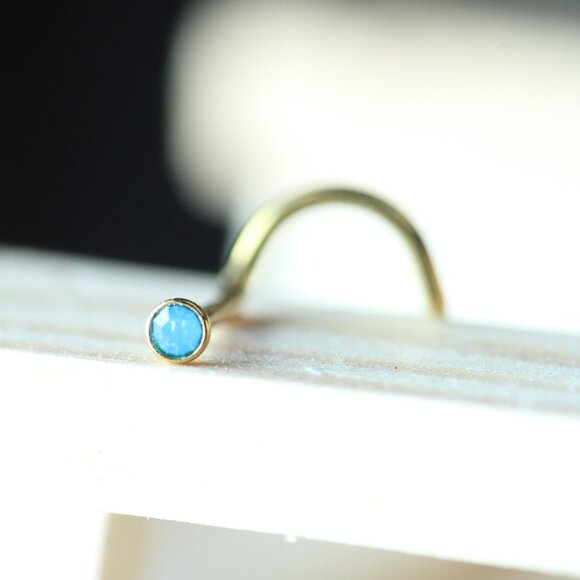 Lapiz gem Gold-plated Corkscrew Nose Piercing 20 gauge New - Picture 1 of 3
